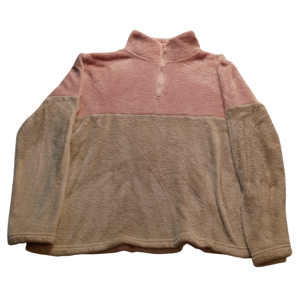 WallFlower Fleece Pullover Women's Pink Taupe Colorblock Quarter Zip Soft Warm M